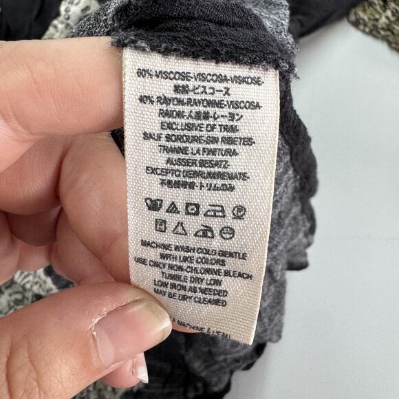 Free People Blouse Womens Medium Black Beige‎ Boho Tapestry Peasant Tunic Top - Picture 7 of 9